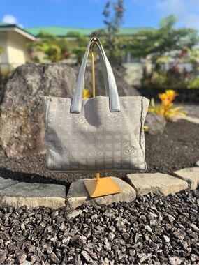 Authentic Chanel Repair Project Bag COA Gray CC Jacquard Tote Leather Handle